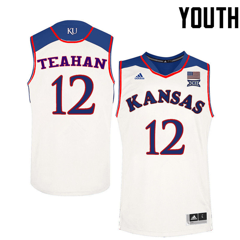 Youth Kansas Jayhawks #12 Chris Teahan College Basketball Jerseys-White - Click Image to Close